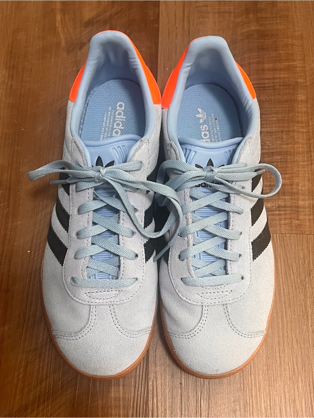 adidas Gazelle Suede Sneakers - Light Blue, Black & Orange Youth 4 Women 6 - Picture 4 of 10